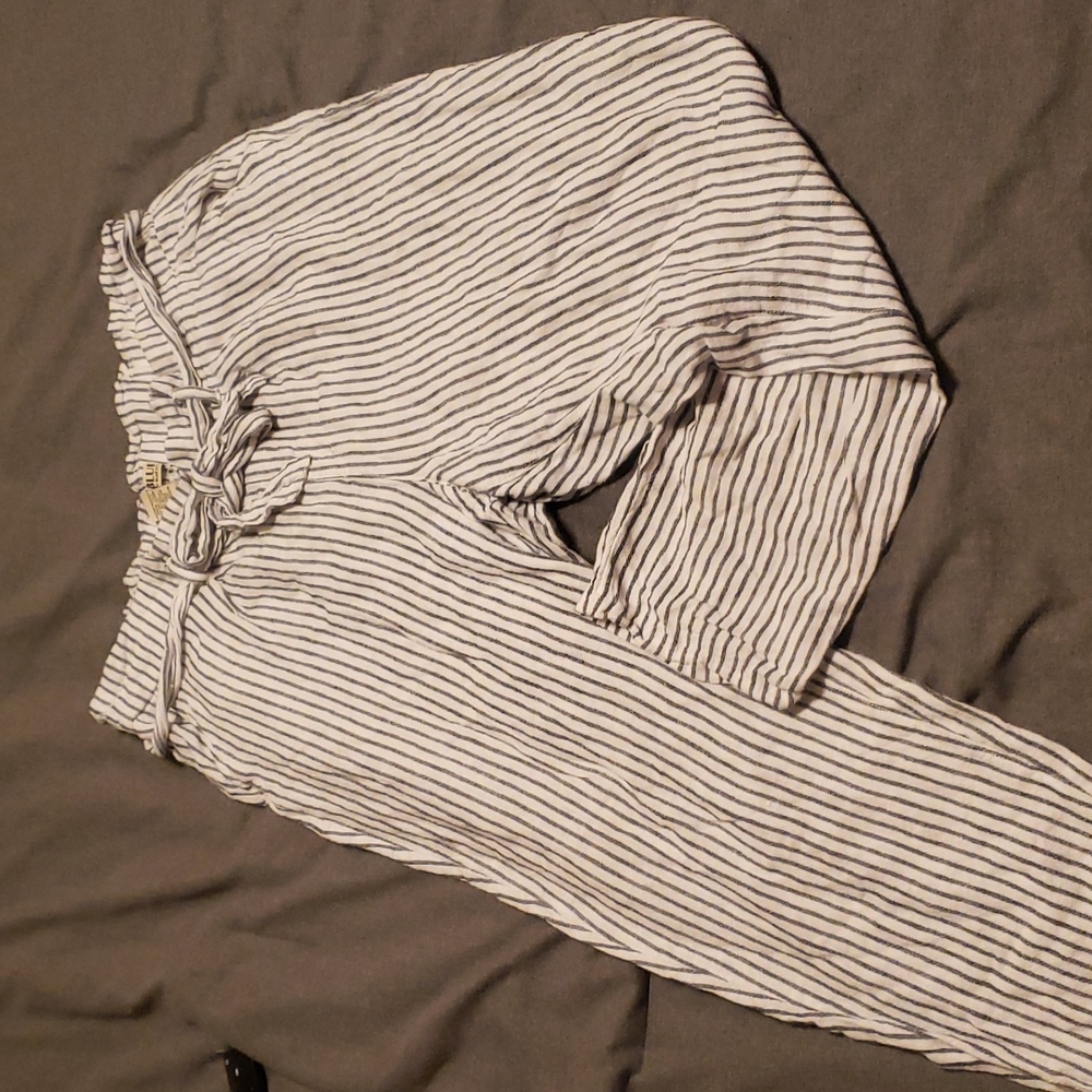 Navy blue striped baggy pants